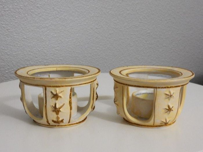 Photophore/Bougeoir écru/doré