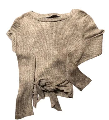 T shirt gris longues manches avec lien à nouer devant