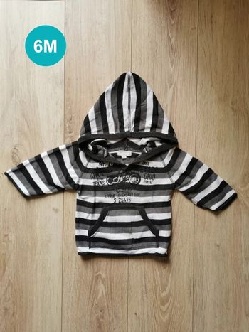 Pull capuche gris noir blanc Kimbaloo 6 mois