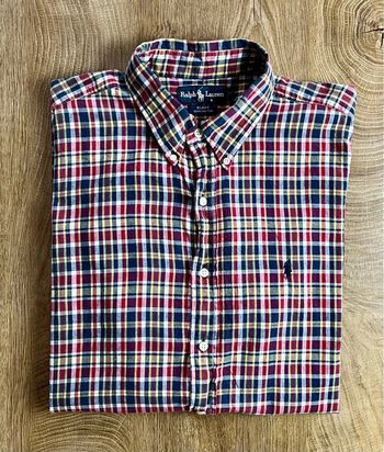 Chemise à manches courtes bleue, rouge, jaune à carreaux Ralph Lauren pour homme en taille XL