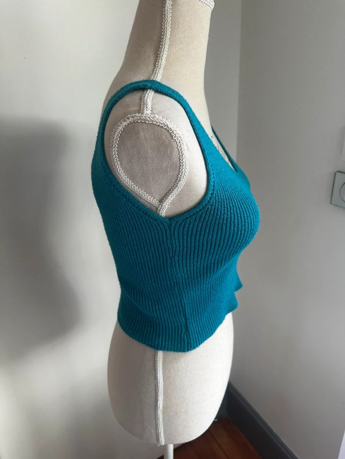 Top côtelé turquoise – 100 % coton – Fabriqué en Italie – Taille S  🩵 - photo numéro 4