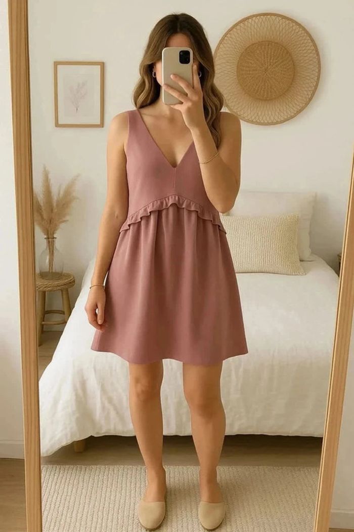 Robe rose indien coupe évasée modèle Naomi Janne Mill Taille 36