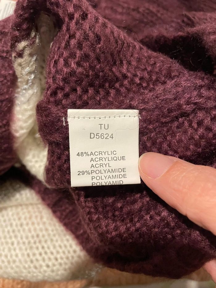 Pull manche longue maille rayure blanc bordeaux corail gris en alpaga neuf comtemplay taille 42 - photo numéro 7