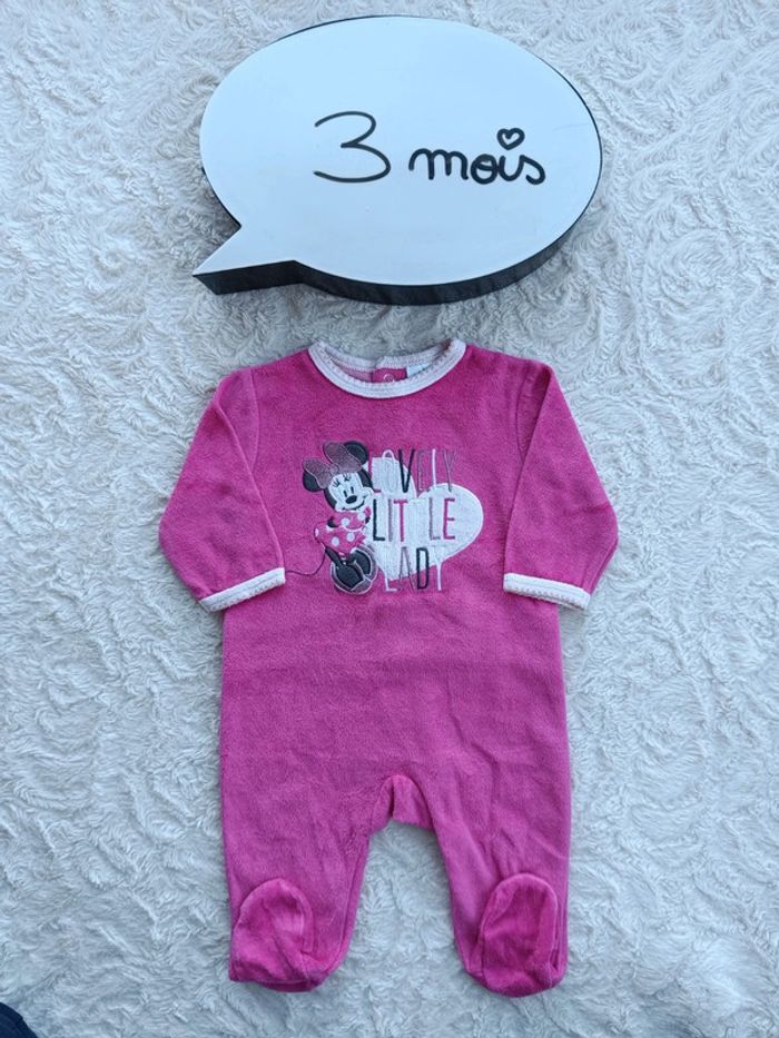 Pyjama grenouillère velours Fille 3 mois Minnie lovely little lady Disney Baby