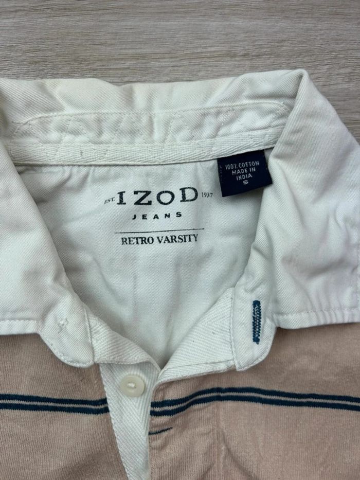 Polo rugby manches longues IZOD Retro Varsity rayé beige et bleu - Taille S - photo numéro 3