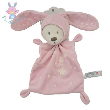 Doudou plat Ours déguisé en Lapin rose blanc étoiles Nicotoy Simba