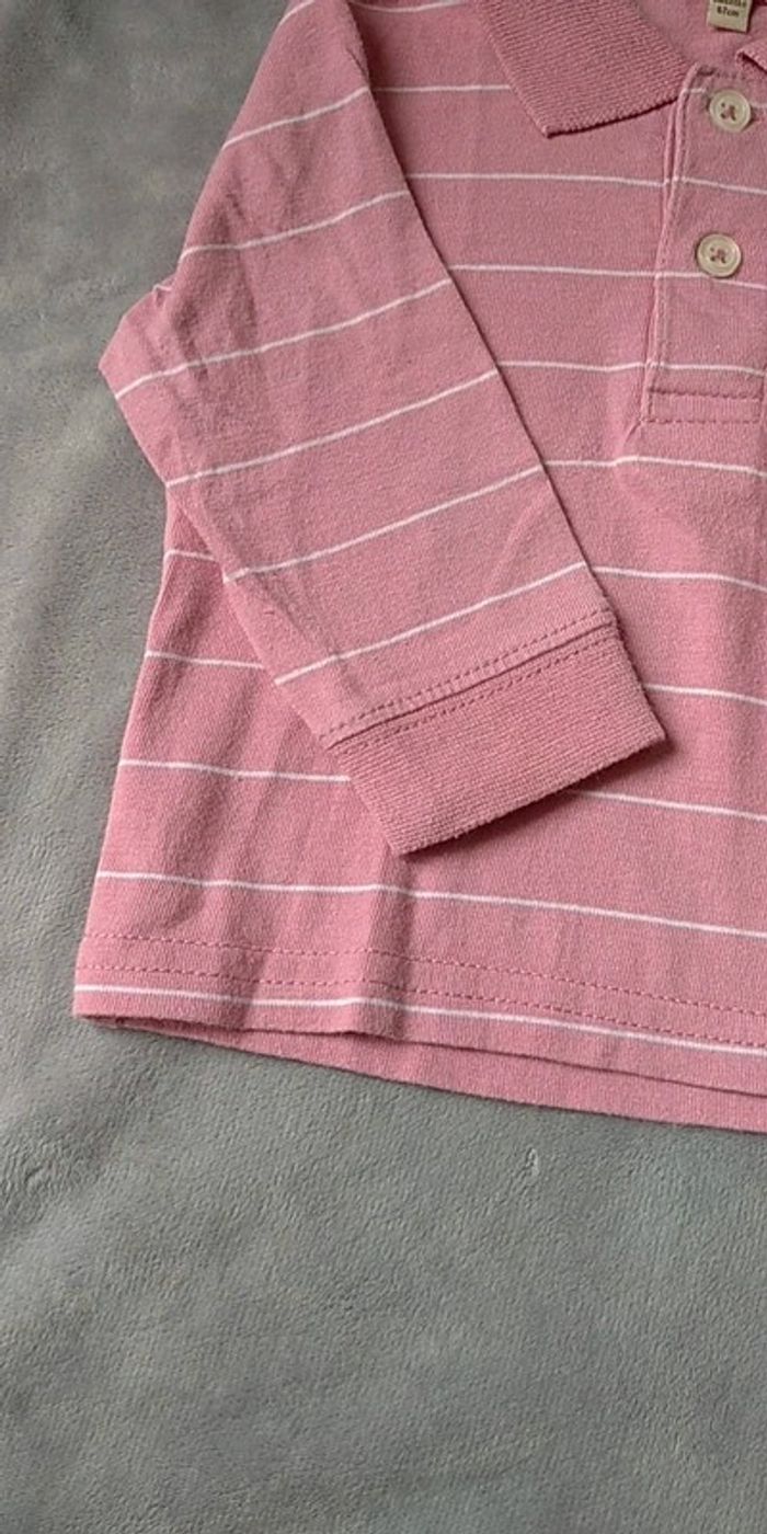 Chemise polo manches longues Garçon 6 mois rose rayé blanc 100% coton Alston 214 Grain de blé - photo numéro 5