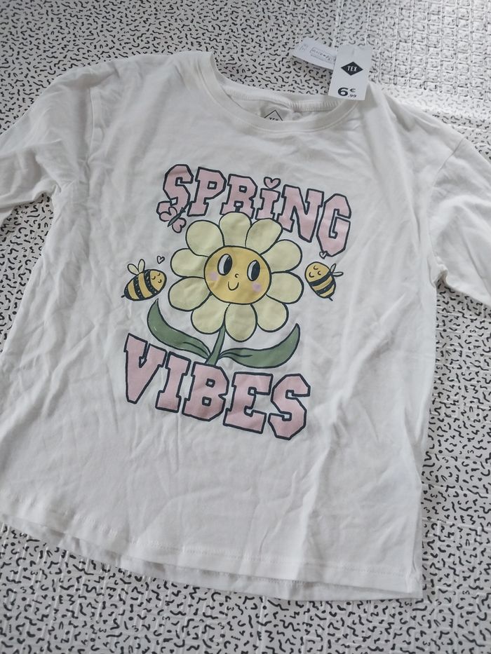 T-shirt manches longues fille 7-8 ans “Spring Vibes” – coton bio – Neuf étiqueté - photo numéro 2
