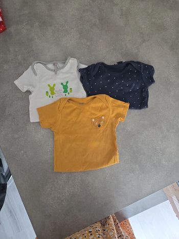 Lot 3 bodies bébé garçon manche courte moutarde bleu blanc T18mois TBE kiabi bout'chou orchestra