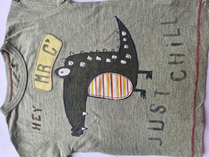 T-shirt manches courtes effet usé 1 an ½ - 2 ans Next Vert kaki chiné Crocodile hey mr c' just chill - photo numéro 4