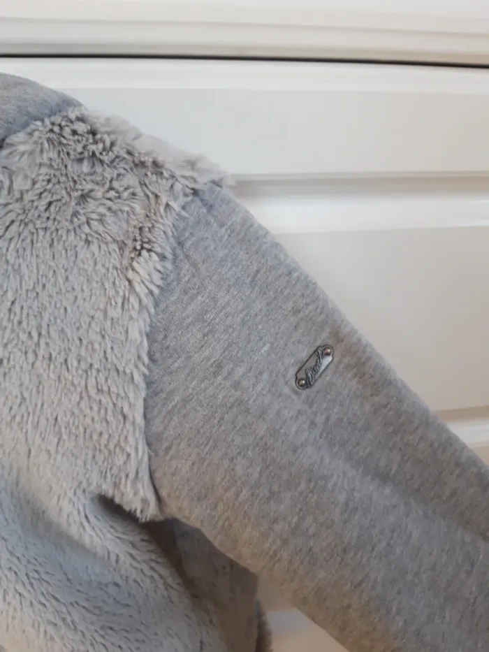 Gros gilet chaud zippé à capuche bi matière - photo numéro 4
