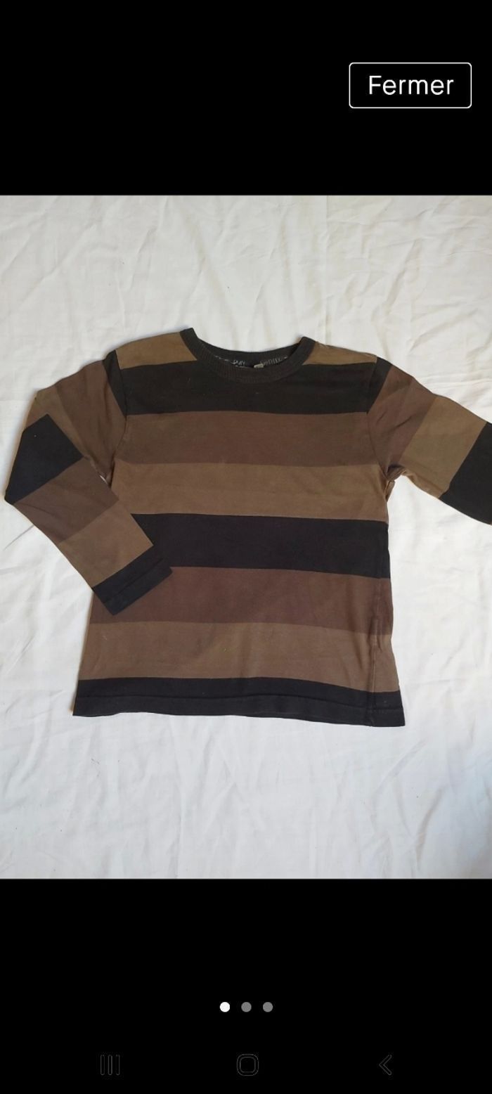 T-shirt manches longues rayé marron /kaki/noir garçon 8 ans - photo numéro 2