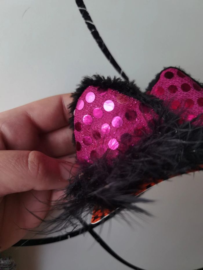 Barrettes "oreilles de chat" rose et noire - photo numéro 7