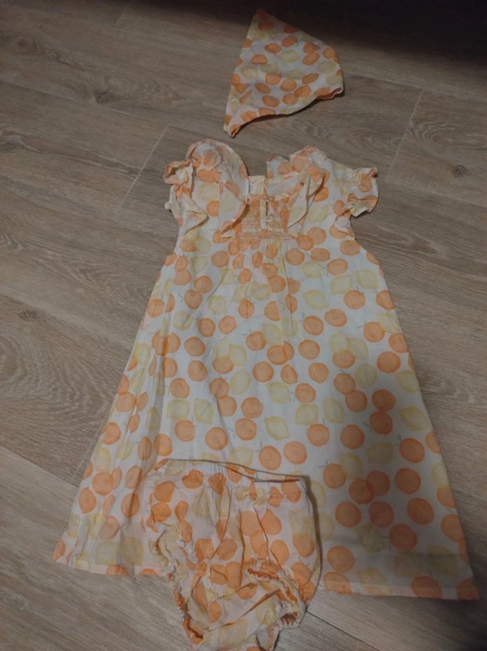 Robe d'été citrons avec sa culotte et son fichu Cadet Rousselle