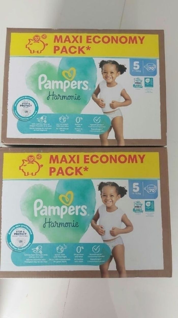 Couche pampers taille 5 harmonie 70couche par carton soit 140couche pour 40euro