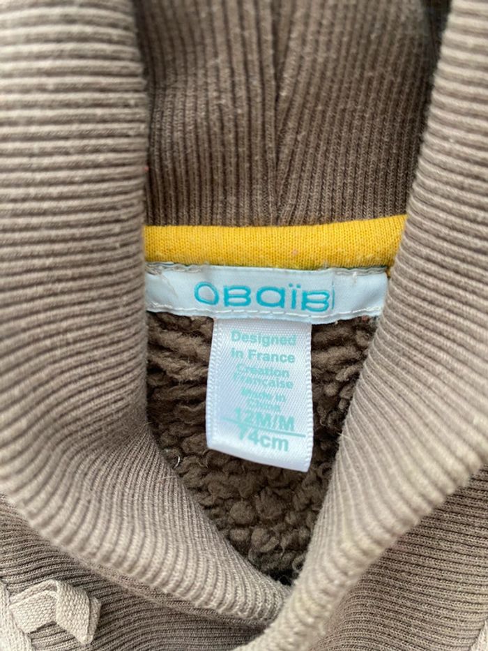 Gilet / pull zippé chaud manches longues - 12 mois - Obaïbi - TBE - photo numéro 2