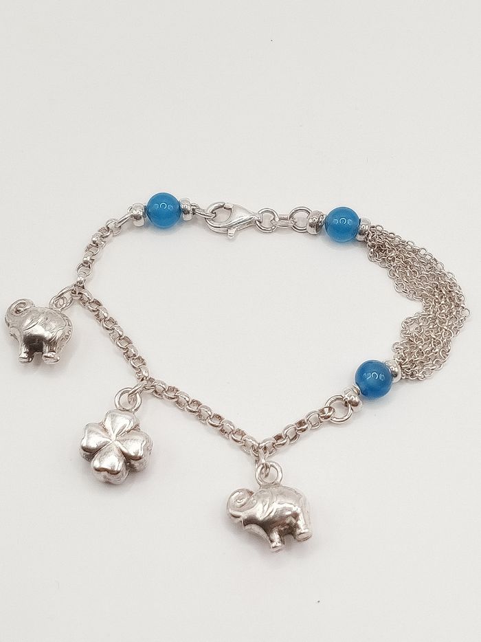 Bracciale argento donna ciondoli portafortuna quadrifoglio elefante - photo numéro 3