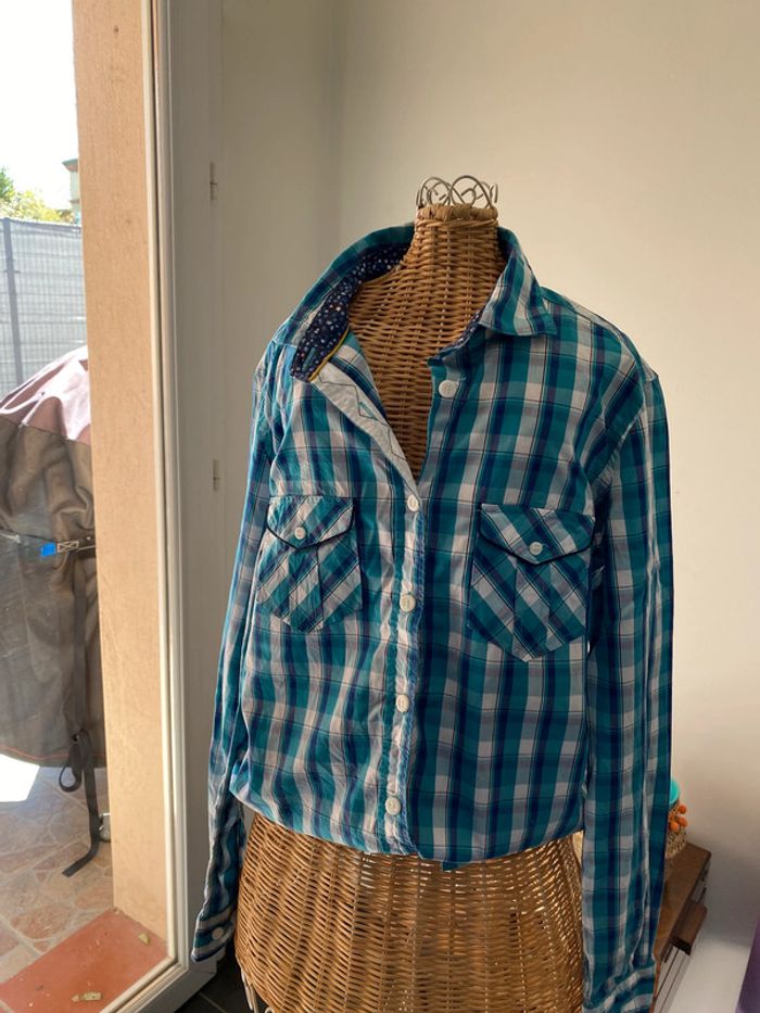 Chemise Serge Blanco à carreaux vert bleu blanc taille M - photo numéro 12
