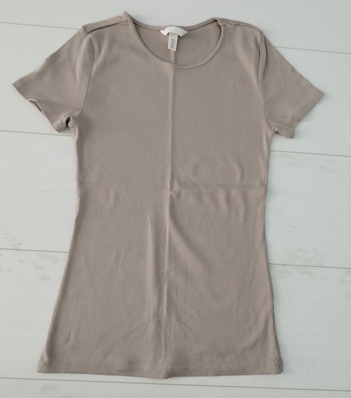 Tee shirt beige uni côtelé