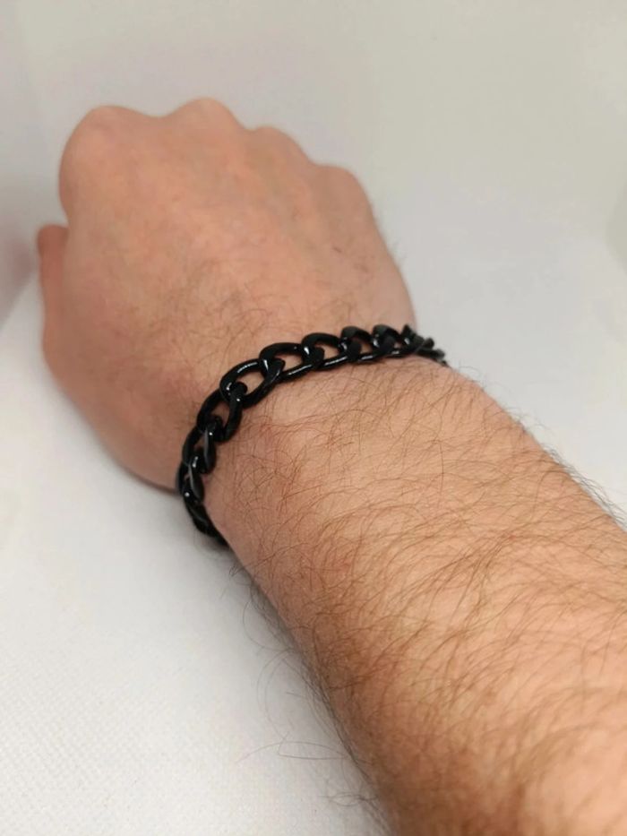Bracelet gourmette gros maillon noir - photo numéro 3