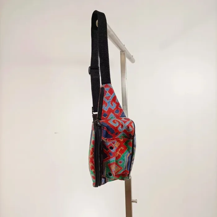 Sac bandoulière ethnique multicolore vintage en tissu épais motifs géométriques bohème S030