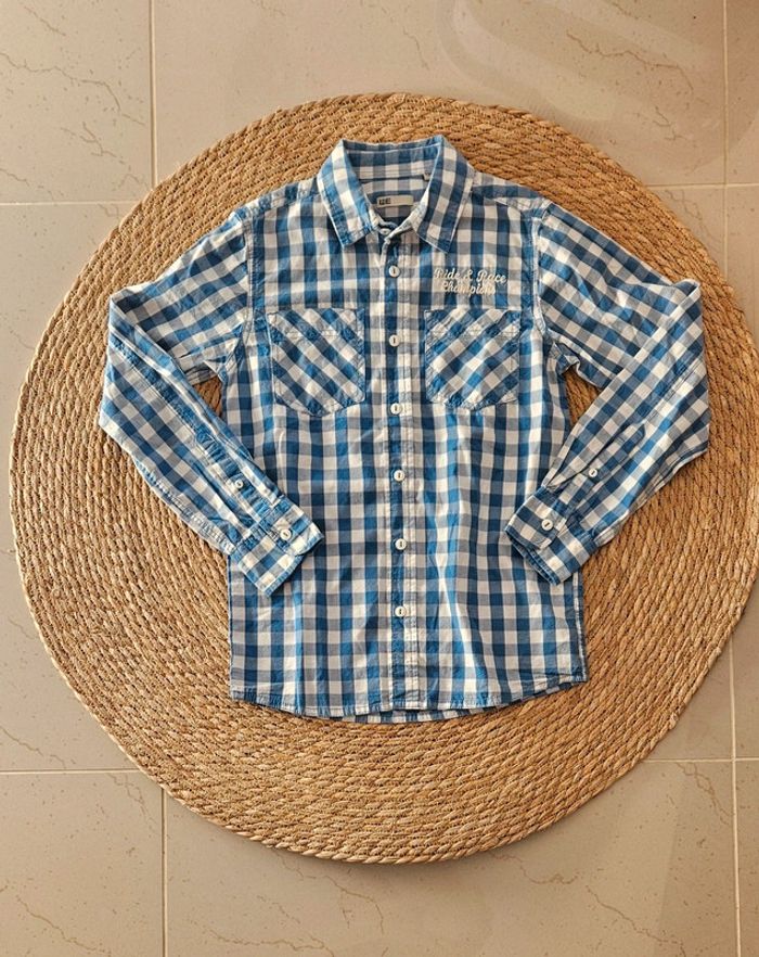 Chemise à carreaux bleu et blanc WE, taille 10 ans.