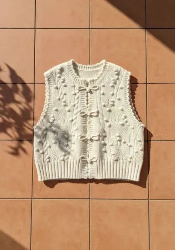Gilet sans manches Solianne tricot blanc nœuds taille S, cosy chic