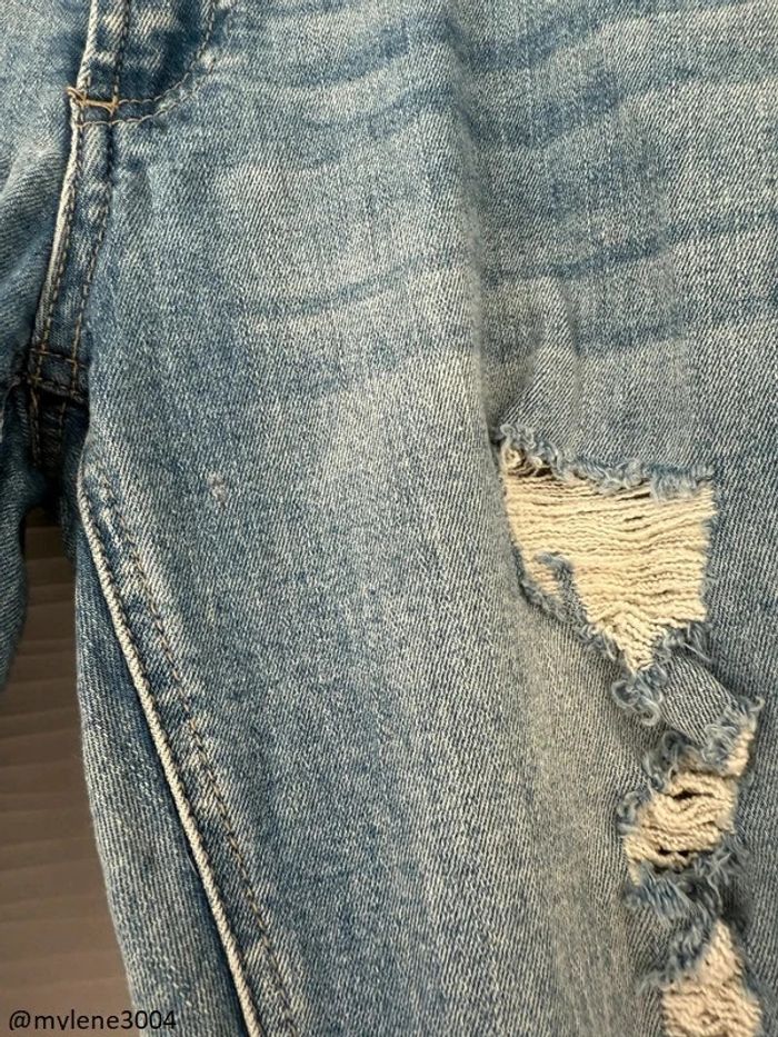 Jean slim skinny déchiré destroy bleu clair poches à fermeture éclair - photo numéro 4