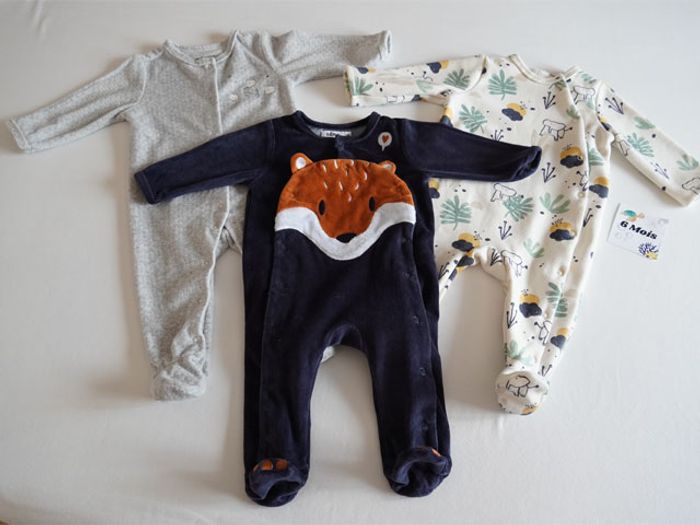 Lot n°1 de 3 Pyjamas velours et sweat (Gémo/Tape à l'oeil/Vert Baudet) en 6 mois