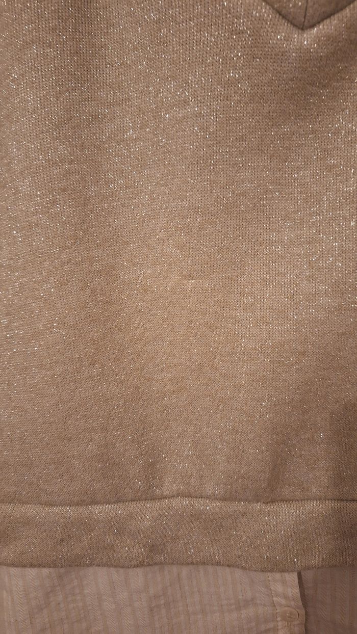 Pull chemise 2-en-1 rayé doré, beige et blanc - photo numéro 4