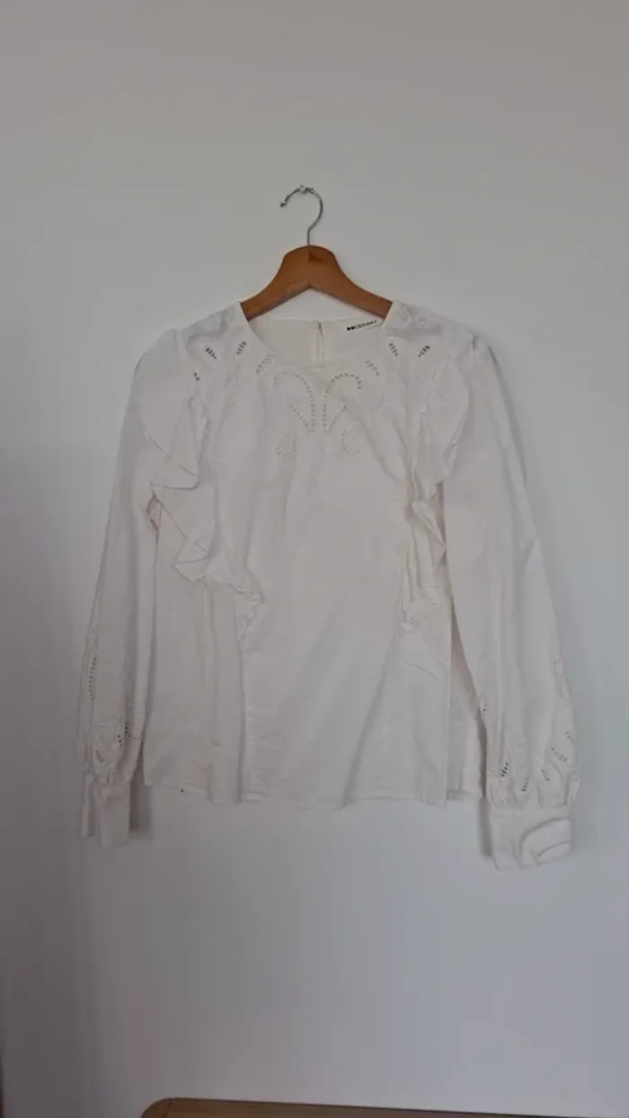 Blouse boheme ultra tendance en broderie blanche crème – Camaïeu (Taille L, neuve) 🤍