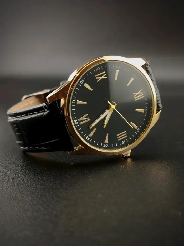 Montre noire & dorée texturée, classique men