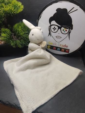 doudou et compagnie mouchoir lapin blanc rose Beige Crème Noir Ancien 3699