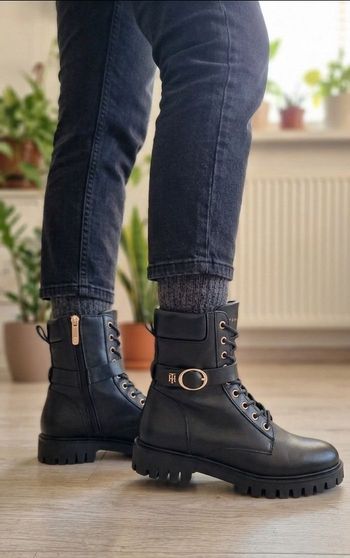 Bottines Tommy Hilfiger Buckle Lace Up Cuir Noir T38