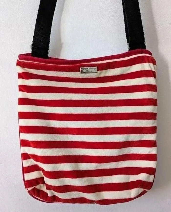 Sac à bandoulière en velours blanc et rouge - Sonia Rykiel - photo numéro 3