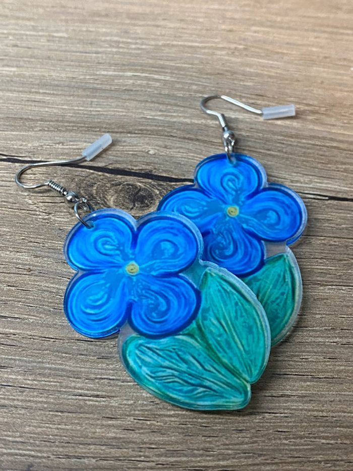 Boucles d oreilles acrylique fleurs rétro - photo numéro 4