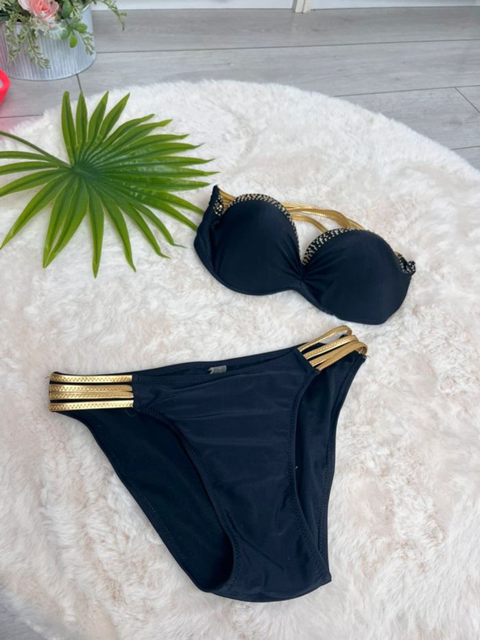bikini bandeau noir et doré - photo numéro 5