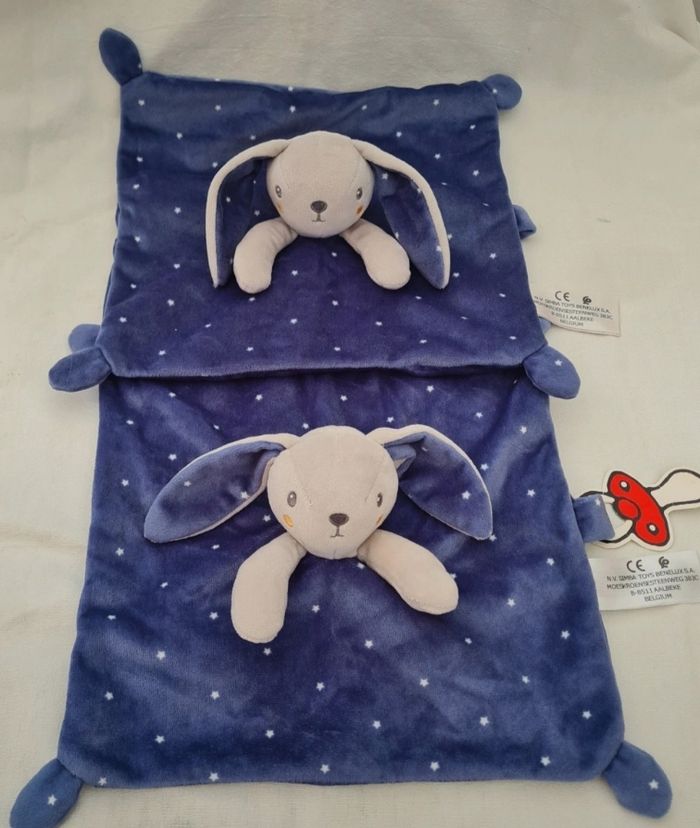 Lot de 2 doudous lapin gris Carré plat bleu - Etoiles - Simba