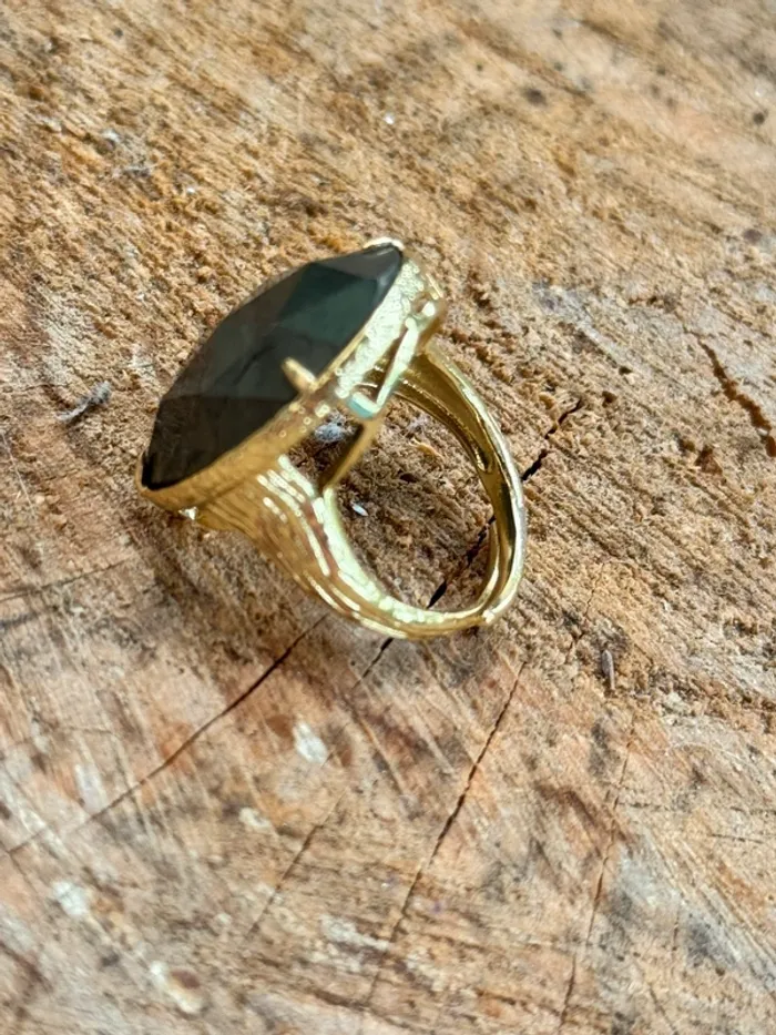 Bague habaha Paris obsidienne noire dorée acier inoxydable or - photo numéro 5