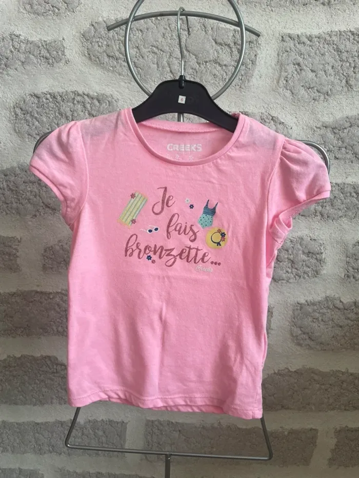 Tee shirt fille rose creeks 5 ans manches courtes