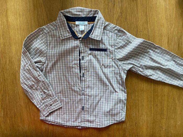 Chemise blanche et beige à carreaux 3 ans