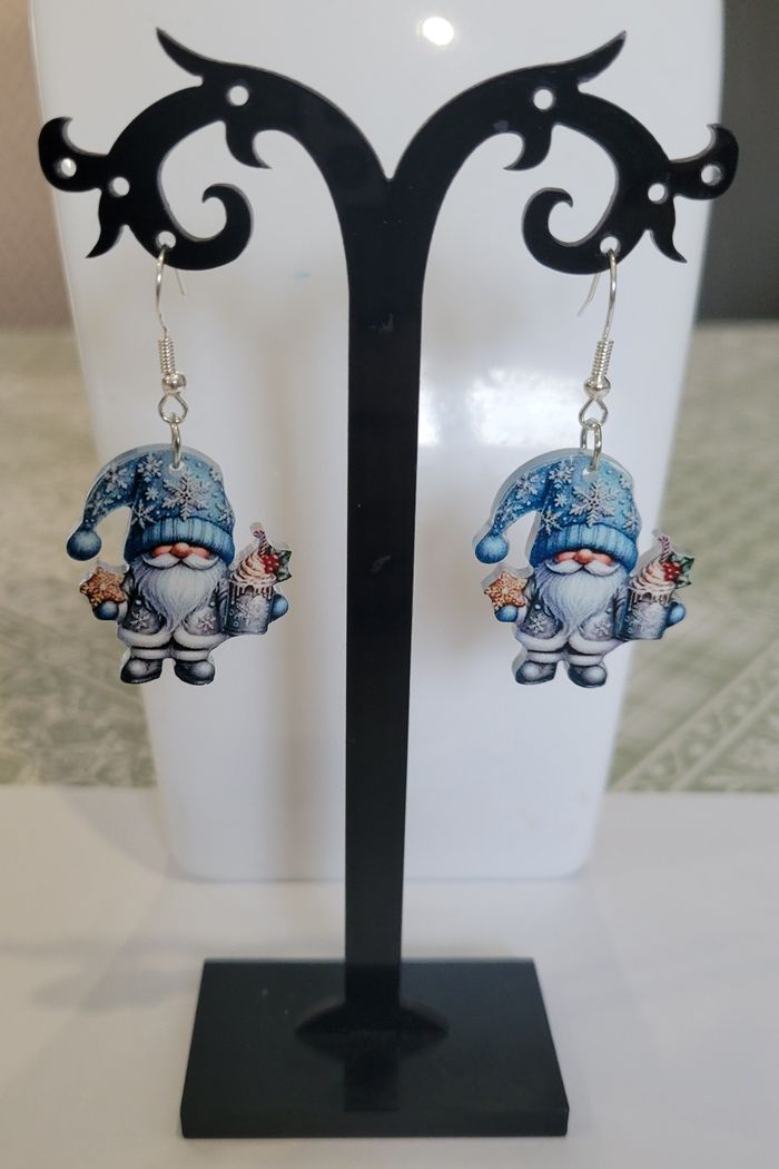 BOUCLES D'OREILLES GNOMES BLEU NOEL ! NEUVE !
