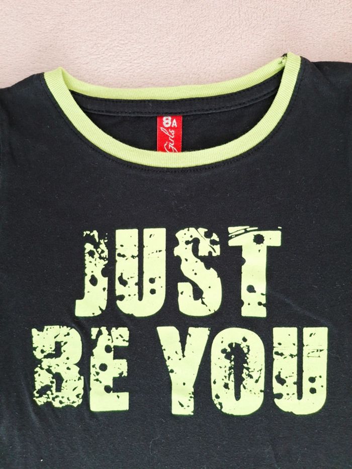 T-shirt manches courtes 6 ans Little Girl noir inscription vert fluo Just be you - photo numéro 2