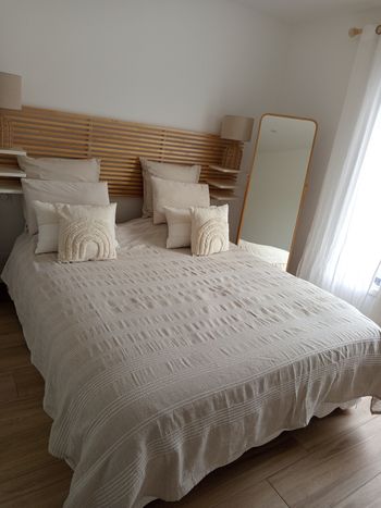 Couvre lit tissé beige crème 250 X 230 cm