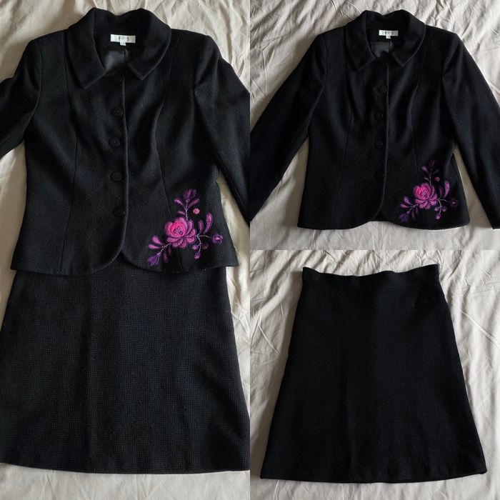 Ensemble Tailleur Maison 123 Laine Vierge Noir Broderie Taille 40