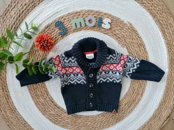 Gilet épais bleu marine à motifs - Tape à l'oeil - 3 mois