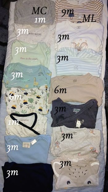 Lots de 15 body et 11 pyjamas garçon