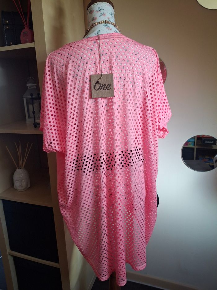 T shirt rose fluo ajouré neuf étiqueté - photo numéro 2