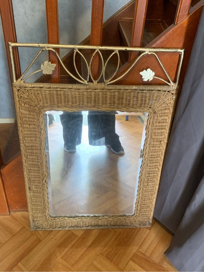 Miroir encadrement  fer forgé et rotin   60/80