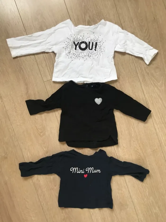 Lot de 3 t-shirts manches longues 6 mois